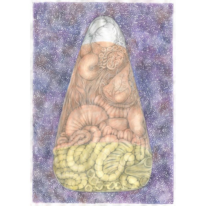 candy corn grotesque surreal organs drawing weird halloween candy funny psychedelic texture